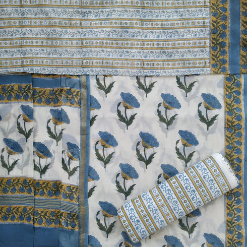 Elegant Hand Block Print Chanderi Silk Suit Set (CHA24)